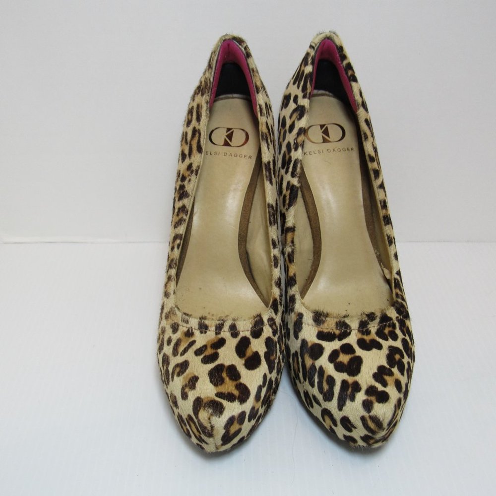 Kelsi Dagger Calf Hair Leopard Print Platform Stiletto Heels - Picture 2 of 10